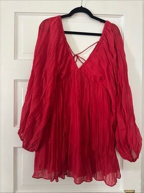 Pink Lily Red Crinkle V-Neck Mini Dress